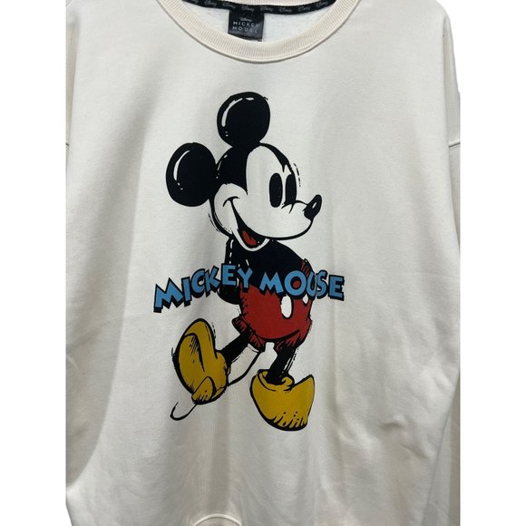 Disney Mickey Mouse Crewneck Sweatshirt Size XL NWT Fleece Lining Creme Ivory - Picture 4 of 8